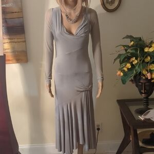Gray Long Sleeve Cowl Neck Bodycon Dress